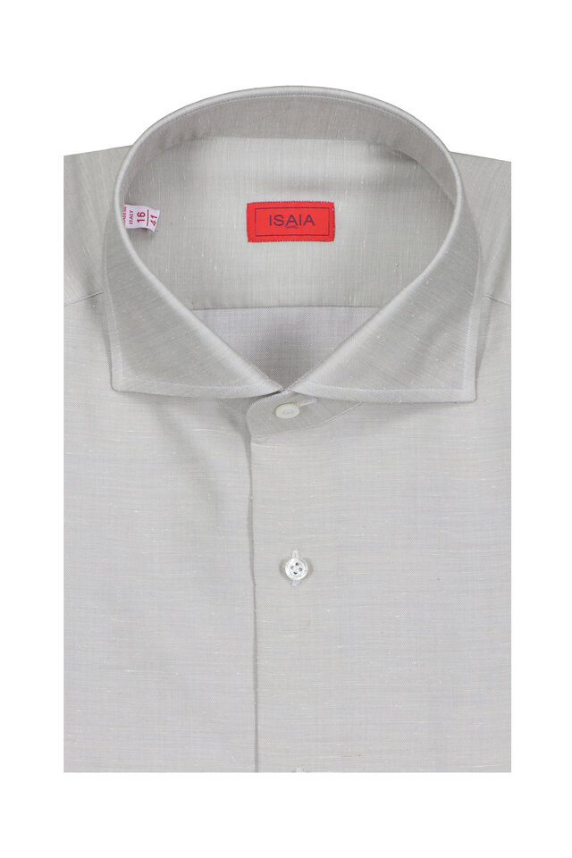 Isaia - White, Gray & Burgundy Stripe Dress Shirt