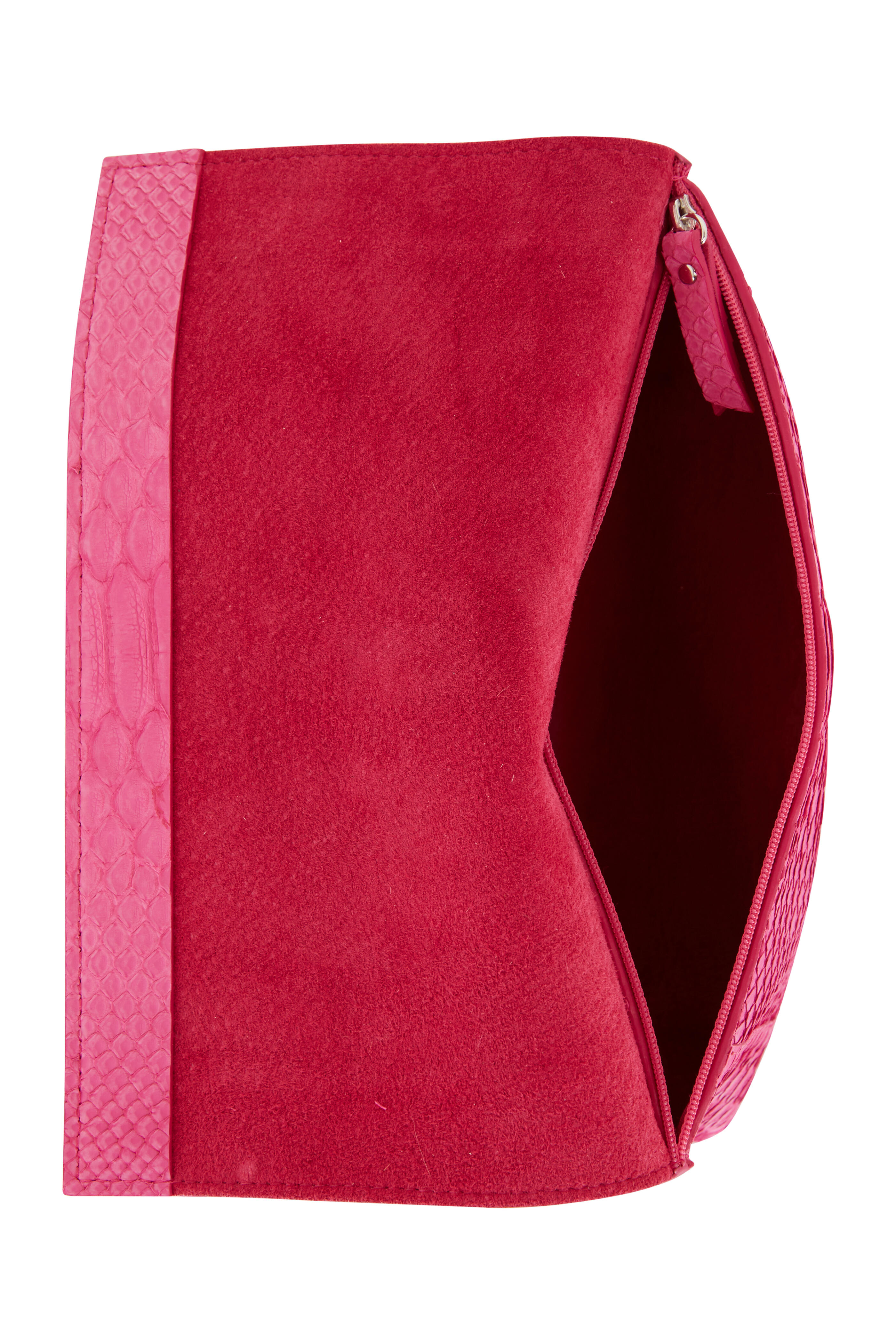 B May Bags - Fuchsia Suede Python Foldover Clutch
