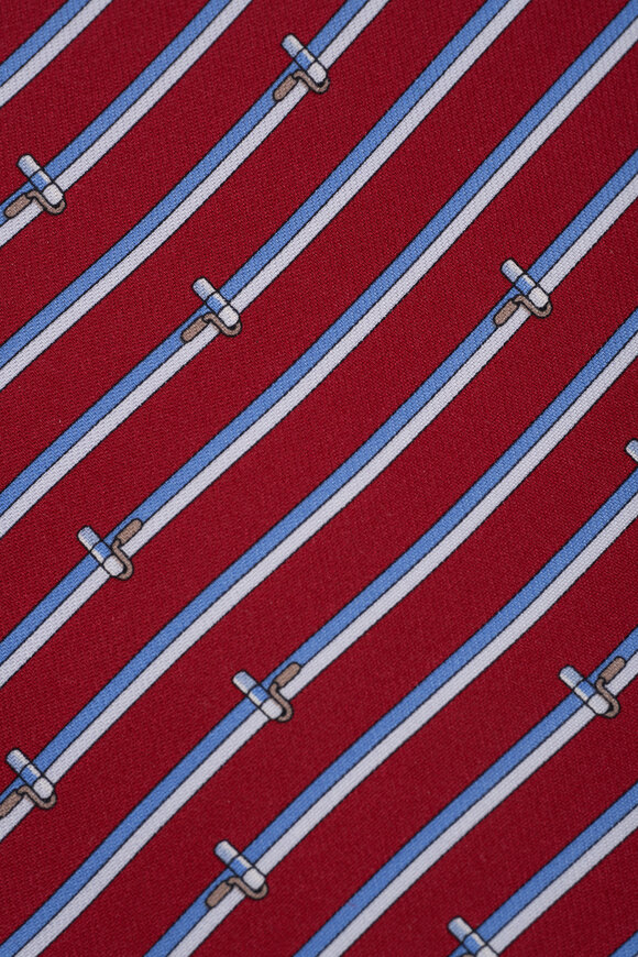 Ferragamo - Red, Blue & White Brush Print Striped Necktie 