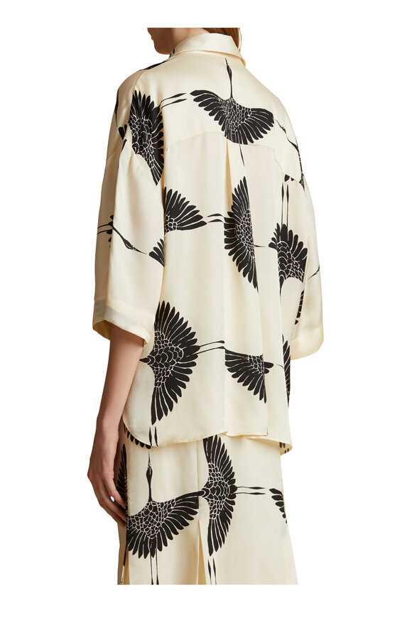 Khaite - Mahsha Cream & Black Crane Print Blouse 