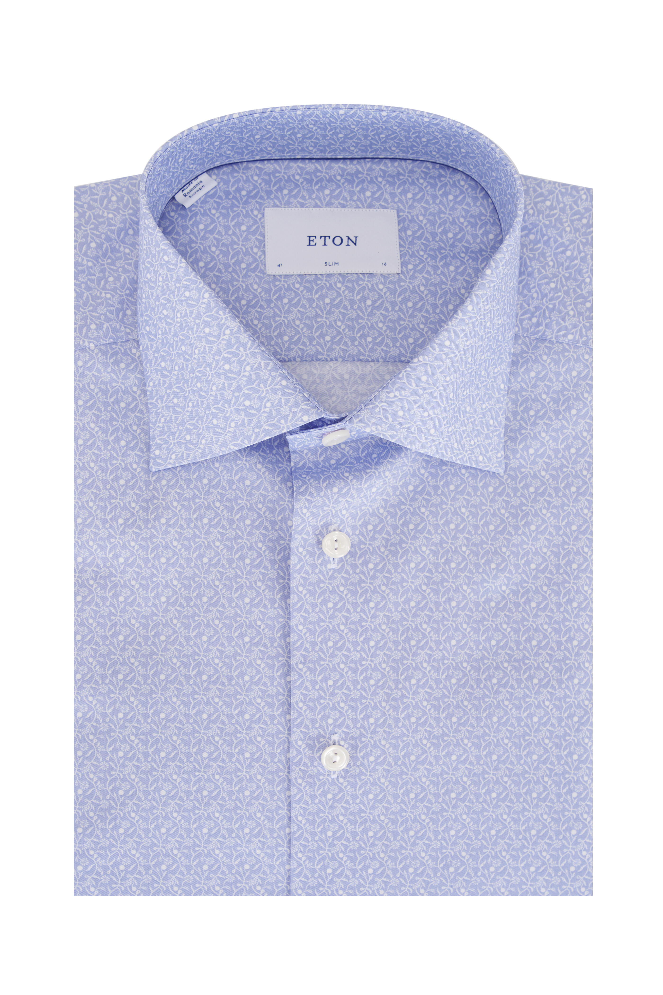 Eton - Light Blue Printed Cotton Dress Shirt