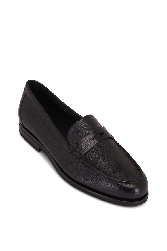 Santoni - Black Tumbled Leather Loafer