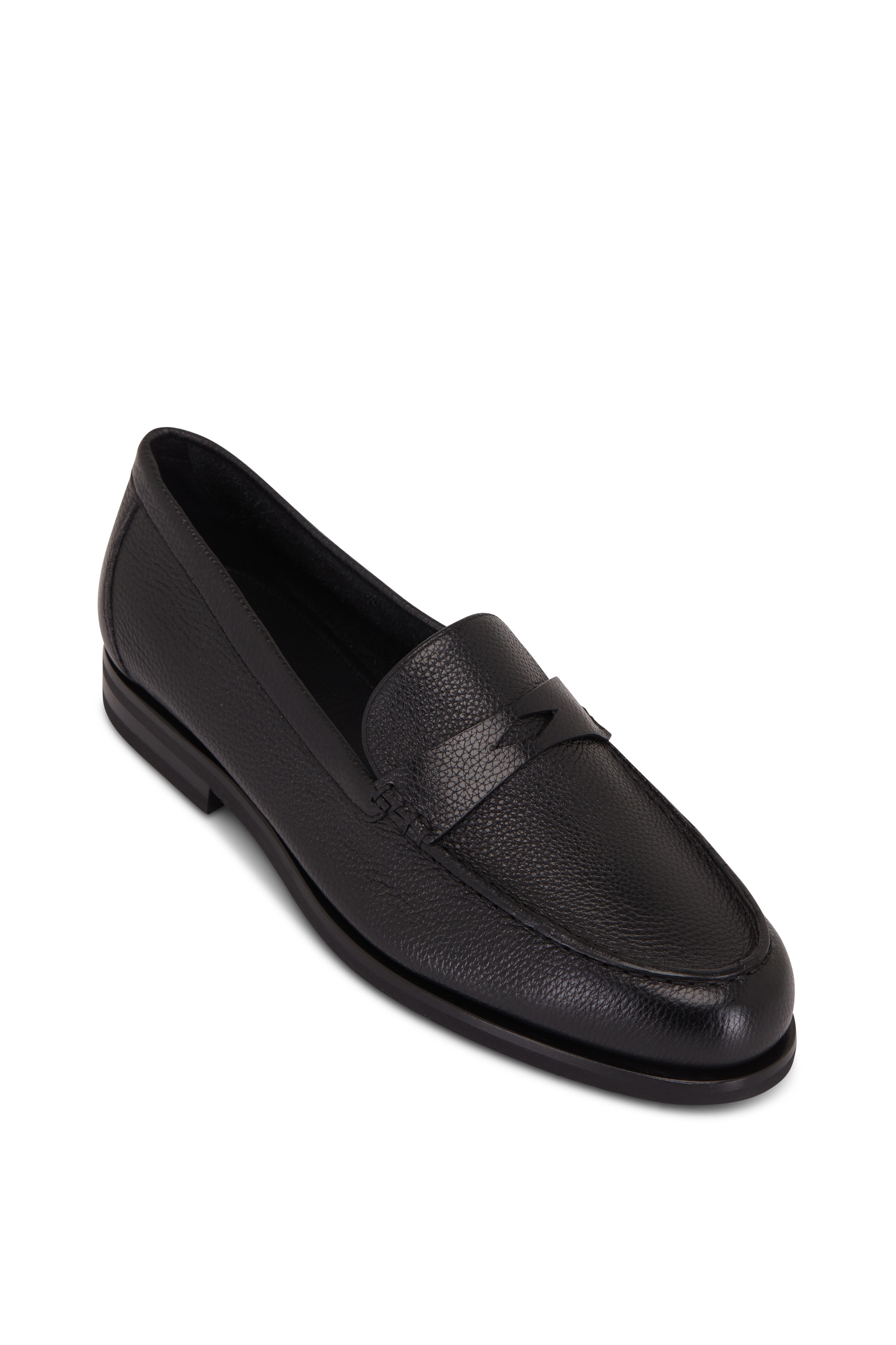 Santoni - Black Tumbled Leather Loafer | Mitchell Stores