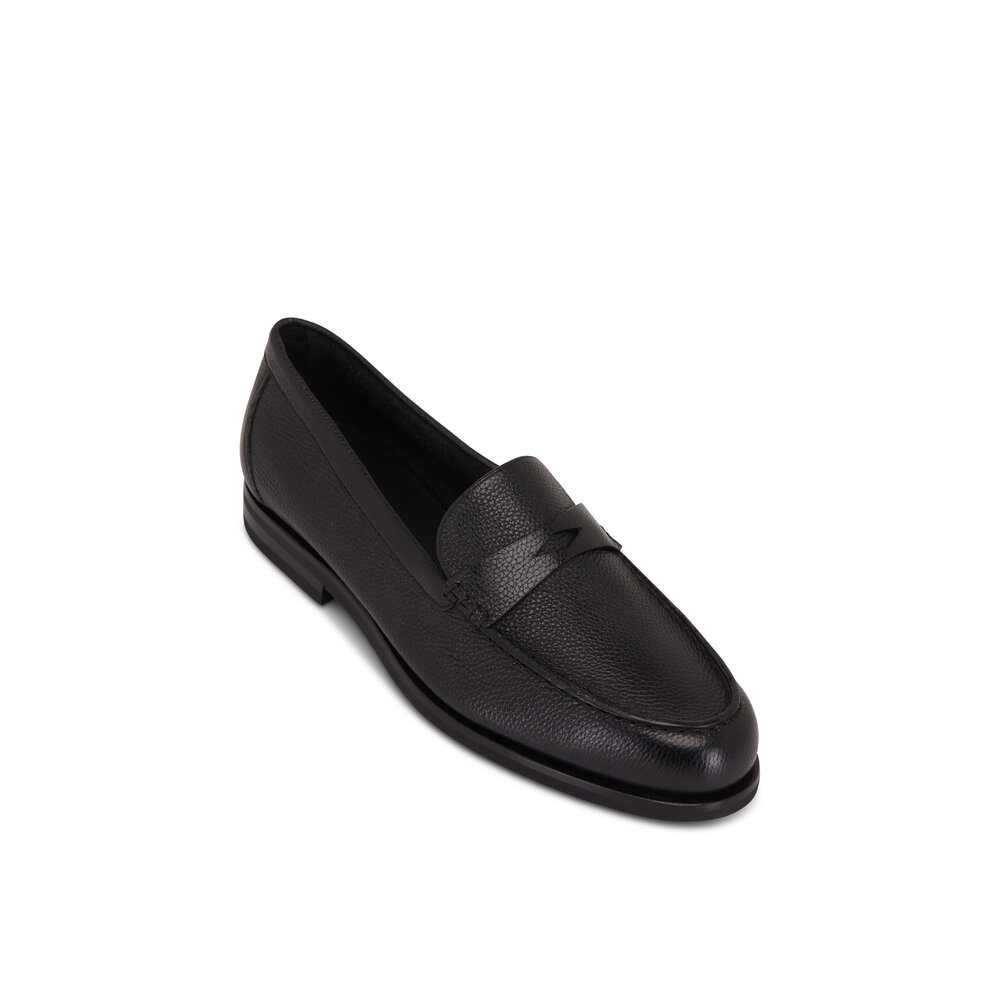 Santoni - Black Tumbled Leather Loafer | Mitchell Stores