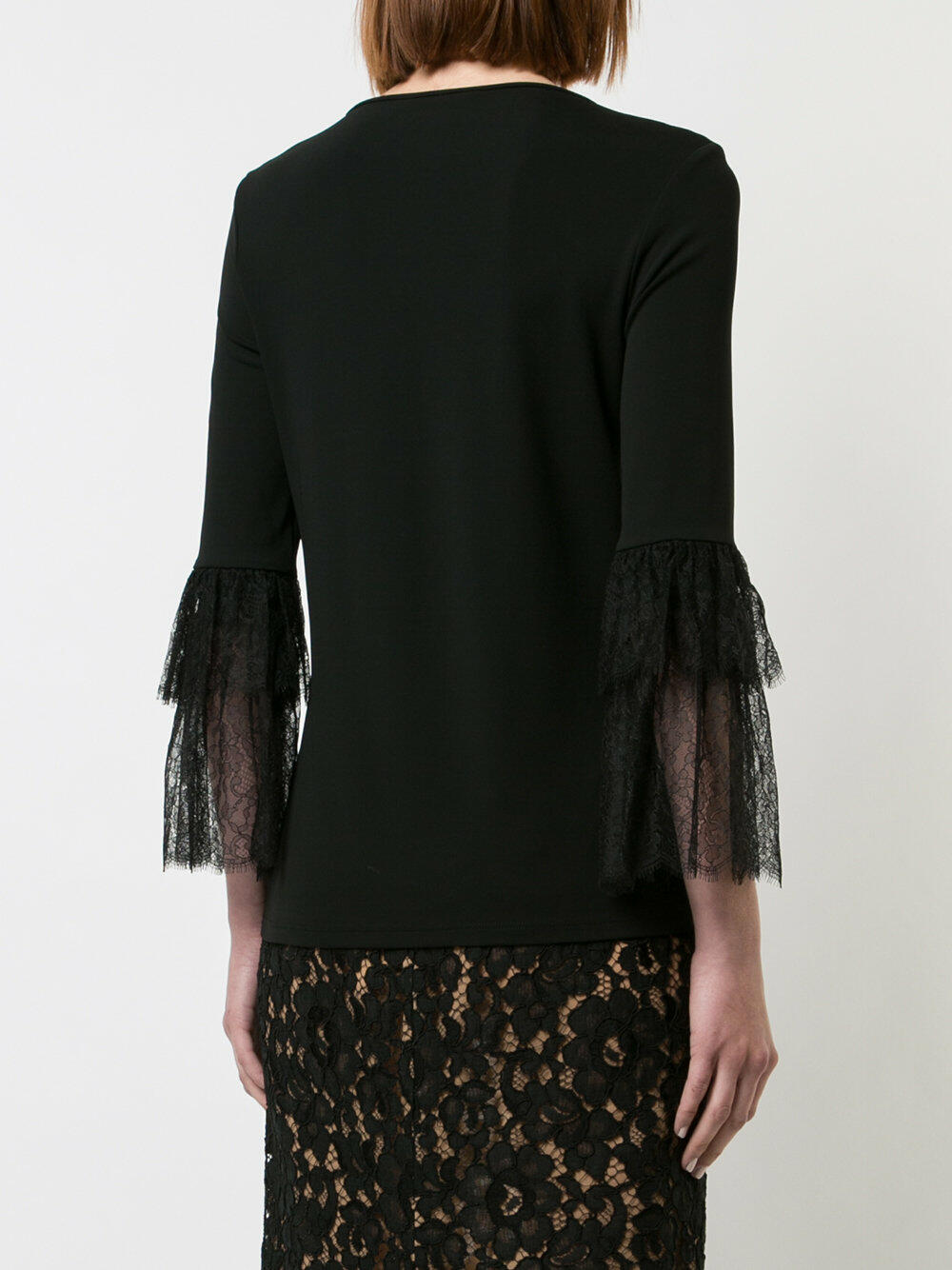 Michael Kors Collection - Black Lace Trim Bell Sleeve Top