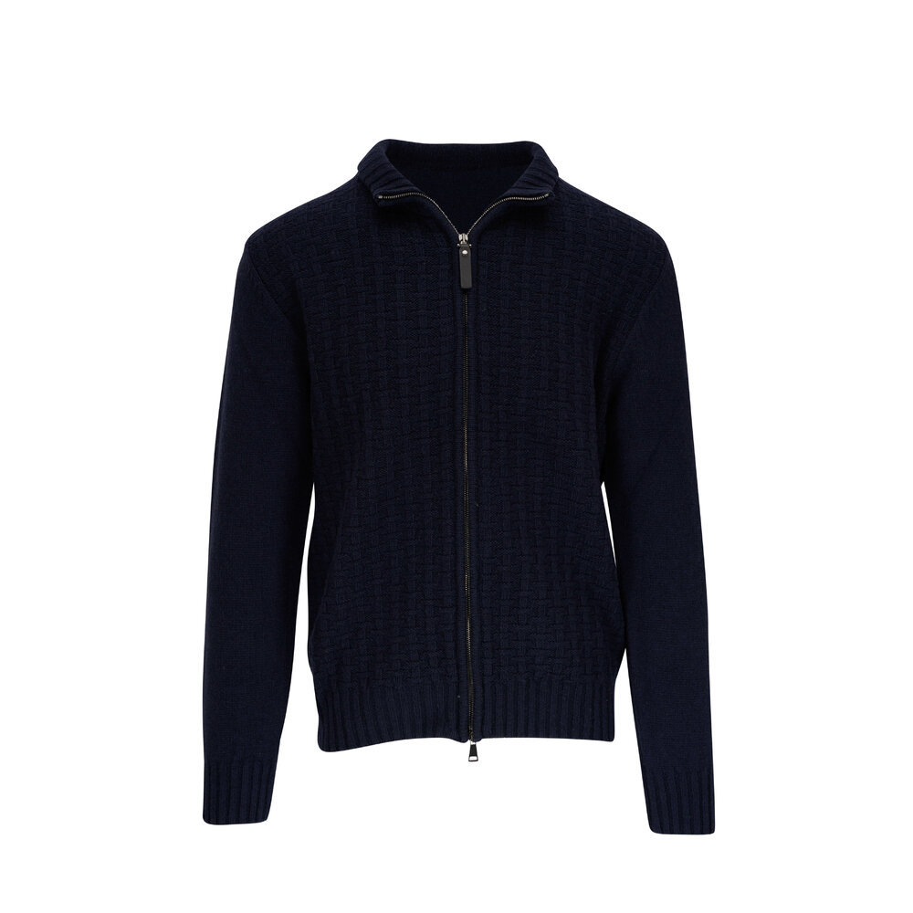 Canali - Navy Blue Knit Full Zip Sweater | Mitchell Stores