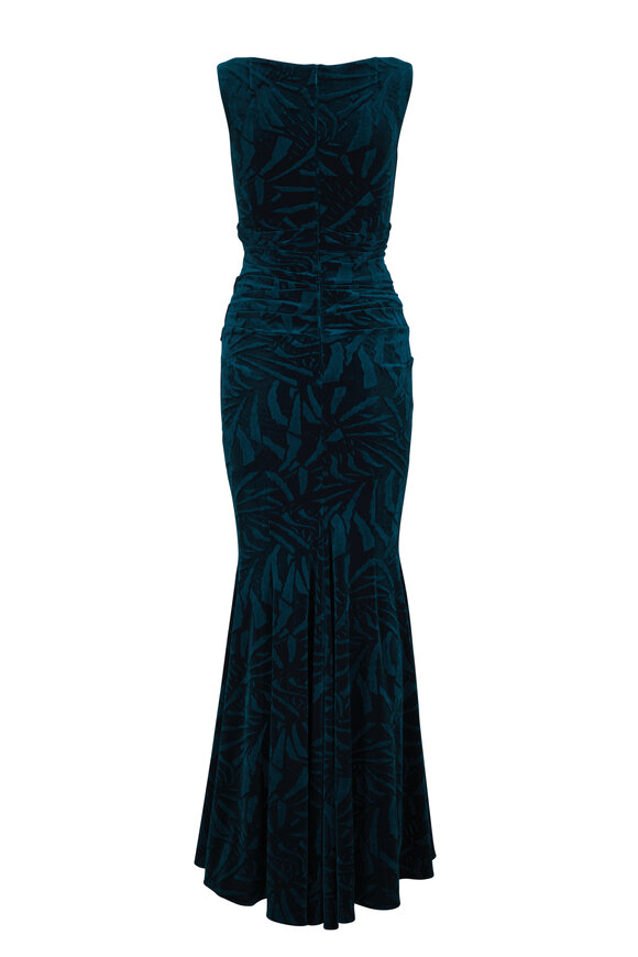 Talbot Runhof - Cypress Palm Leaf Velvet Evening Gown