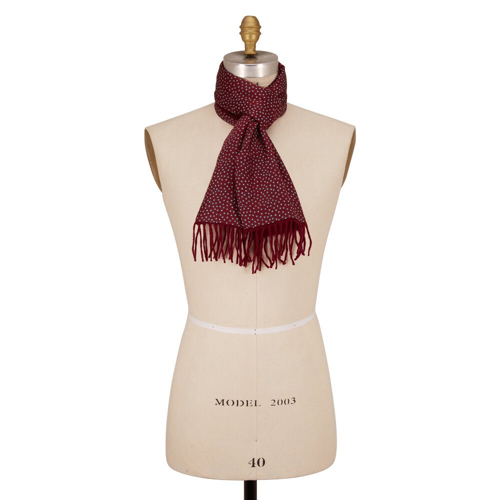 Charvet シルクスカーフ Charvet Men's Burgundy & Grey Square Print Silk & Wool Scarf
