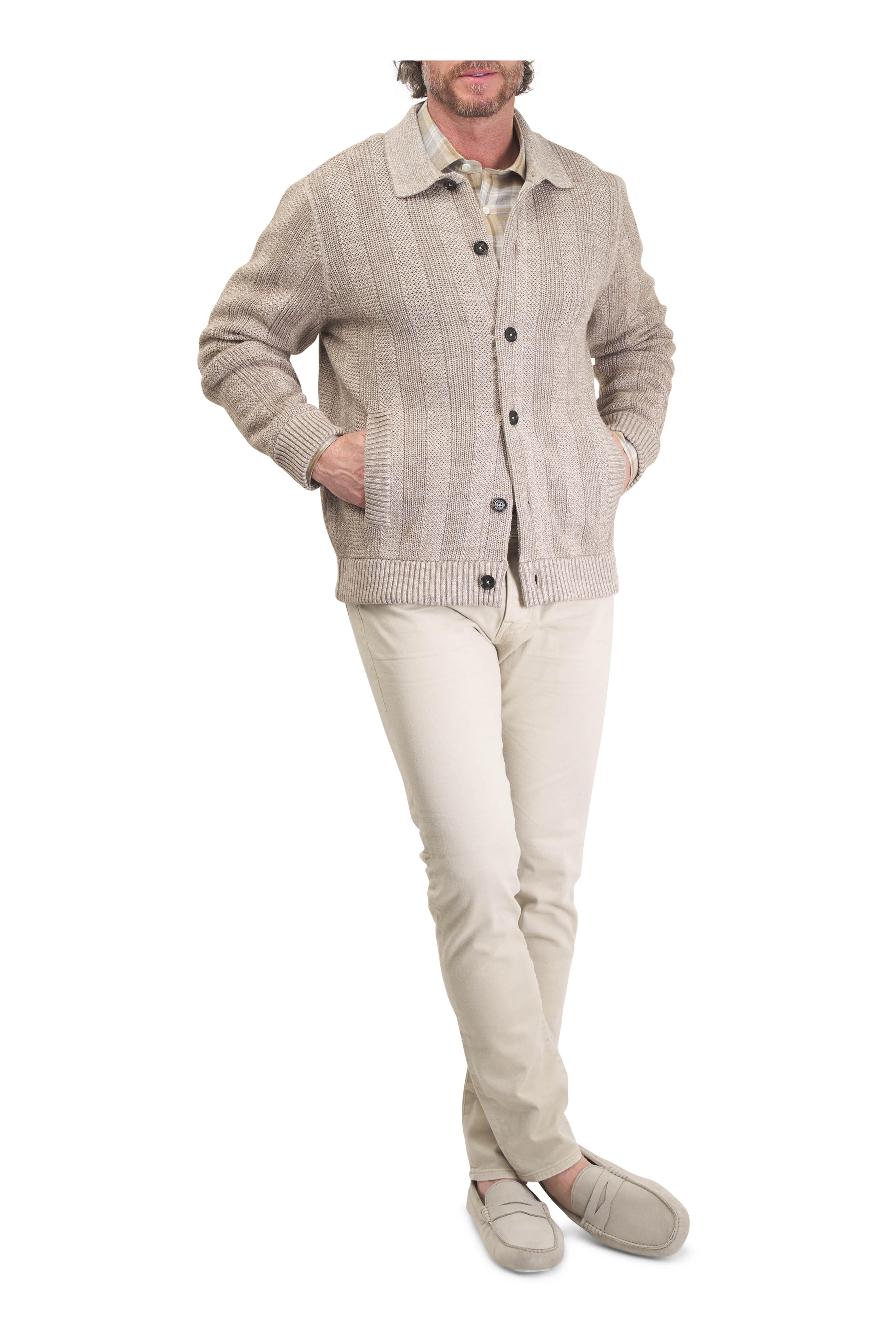 Maurizio Baldassari - Taupe Mixed Tonal Stitch Knit Sweater