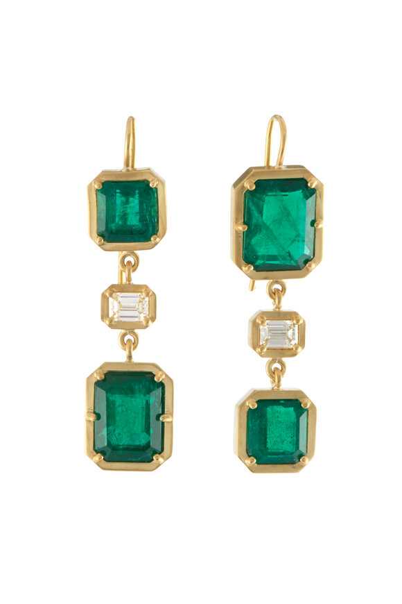 Sylva & Cie Diamond & Emerald Rectangle Drop Earrings - view 2