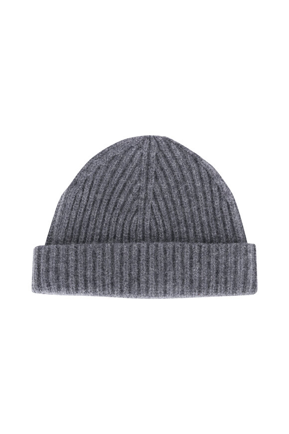 Raffi - Iron Gray Ribbed Cashmere Beanie