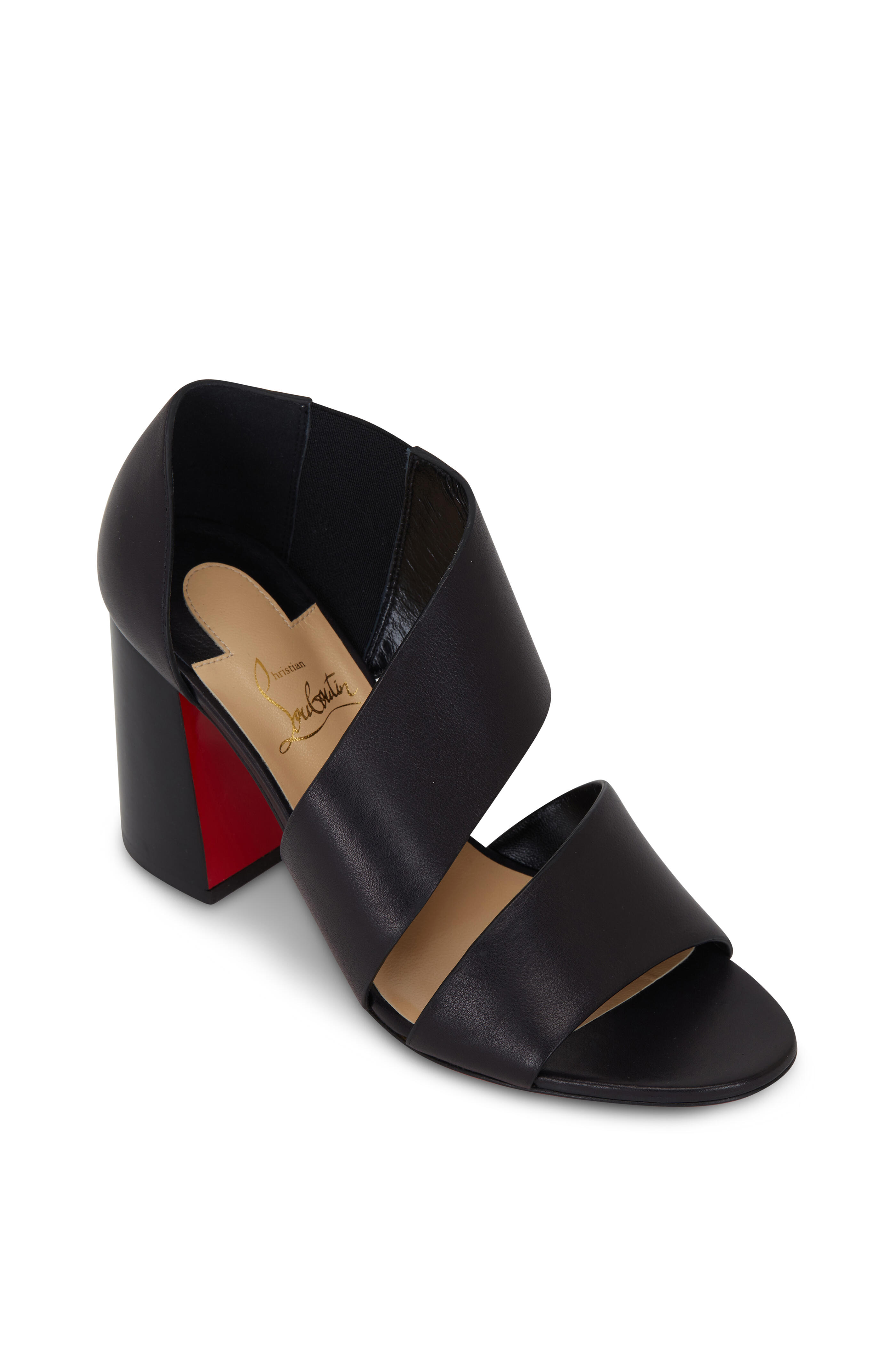Christian Louboutin - Fibi Black Leather Flared Heel Sandal, 85mm