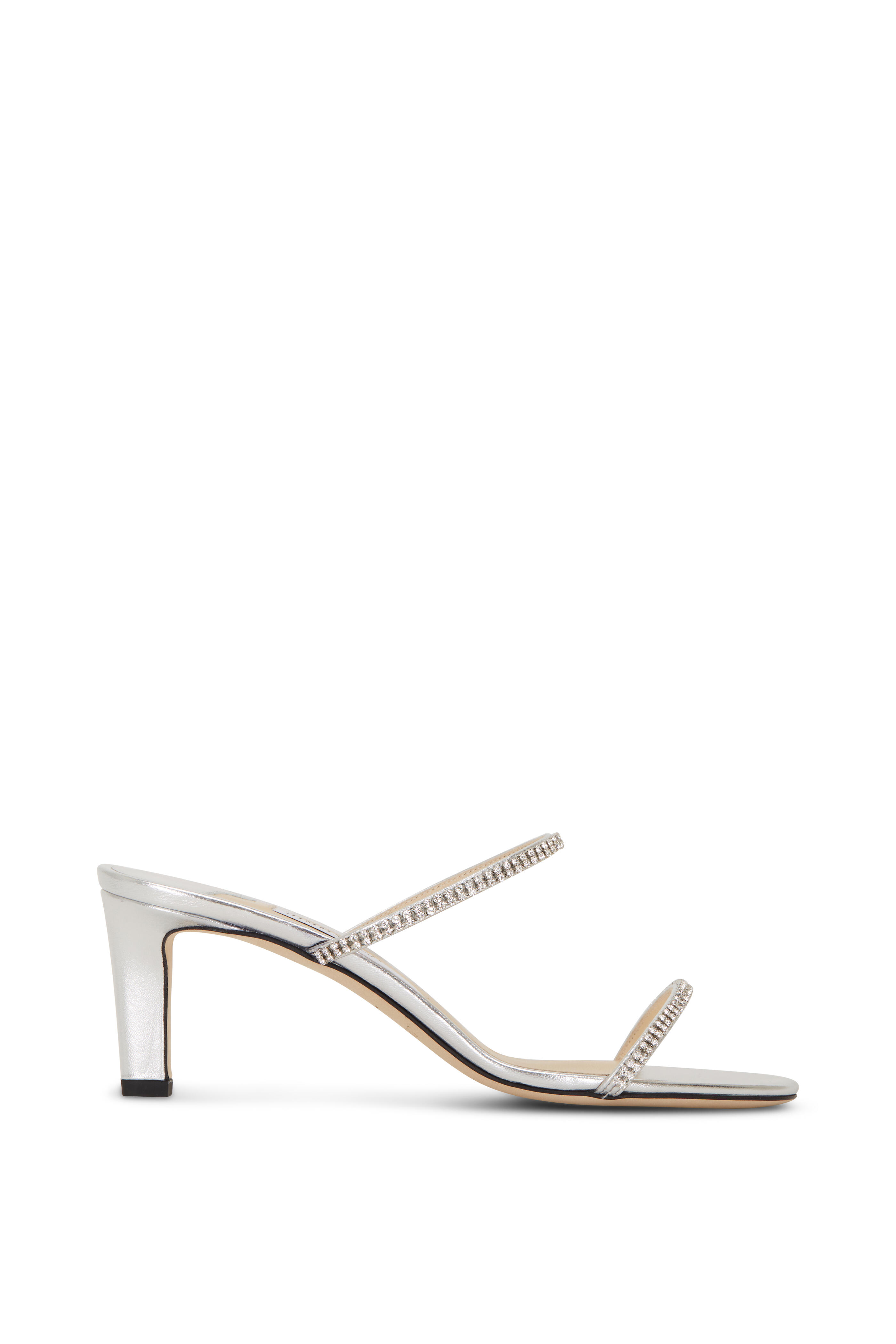 Jimmy Choo - Brea Silver Crystal Two-Band Sandal Slide, 65mm