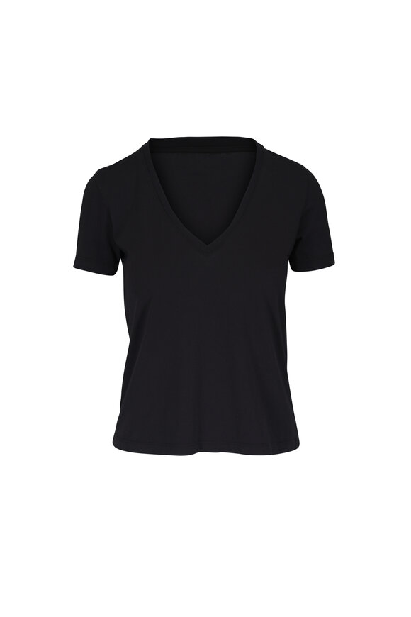 L'Agence Brianna Black V-Neck Cotton T-Shirt - view 1