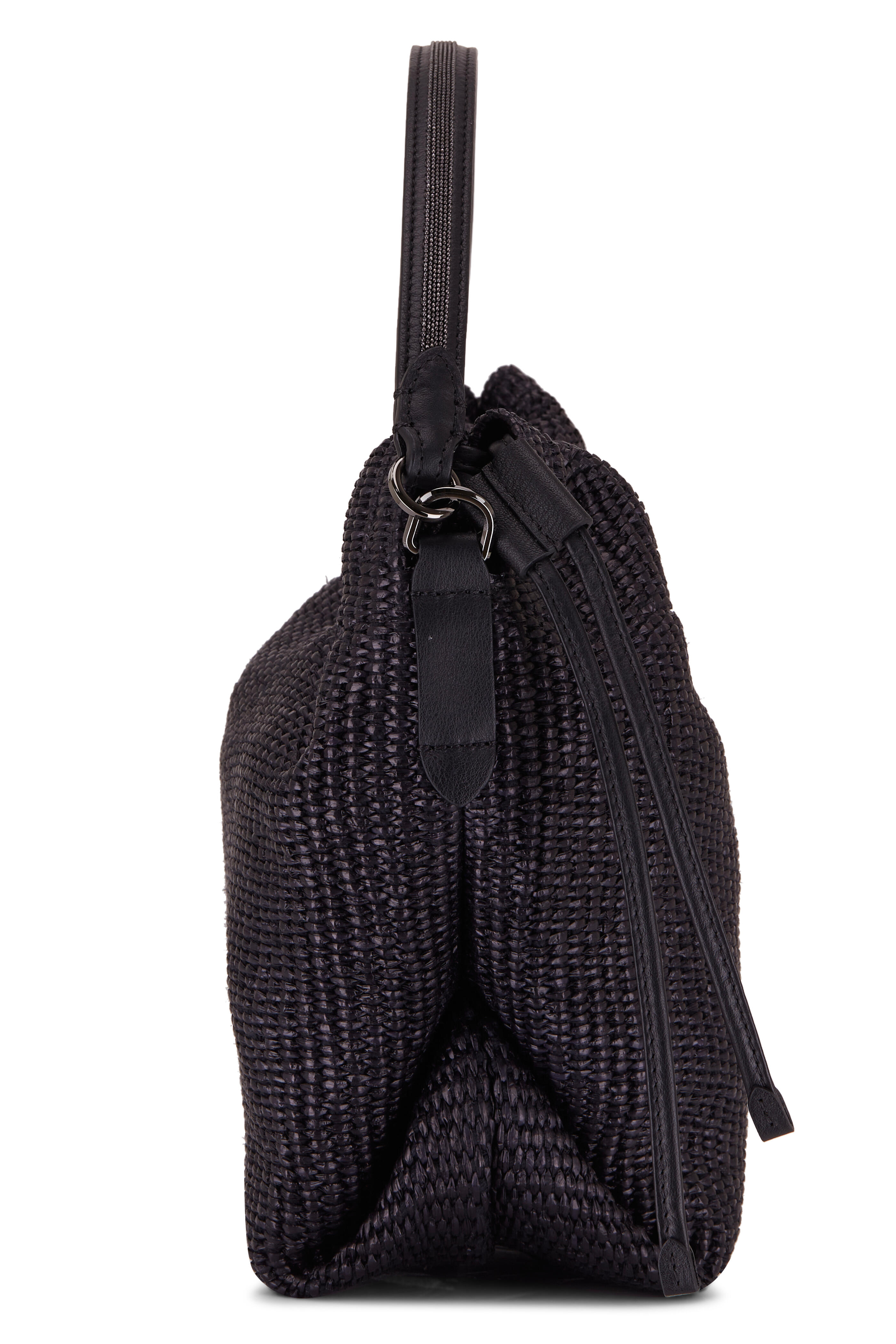 Prada Python-Trimmed Raffia Shoulder Bag