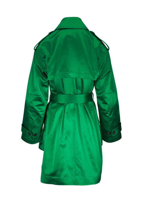 Dries Van Noten Rondarti Green Satin Double Breasted Coat - view 3