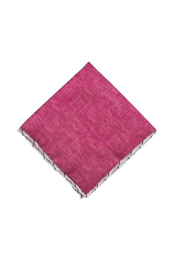 Brunello Cucinelli Red & Beige Double Sided Silk Pocket Square - view 1