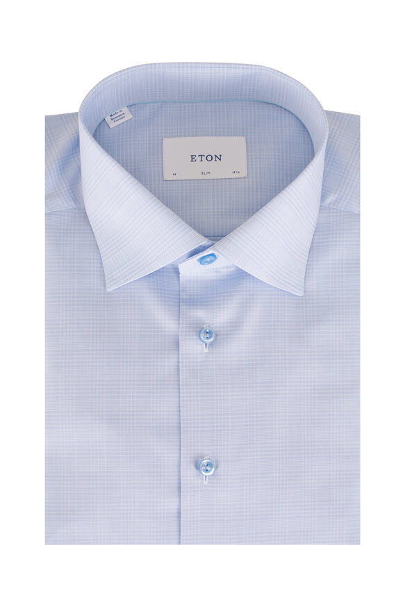 Eton Blue Prince Of Wales Check Cotton Dress Shirt