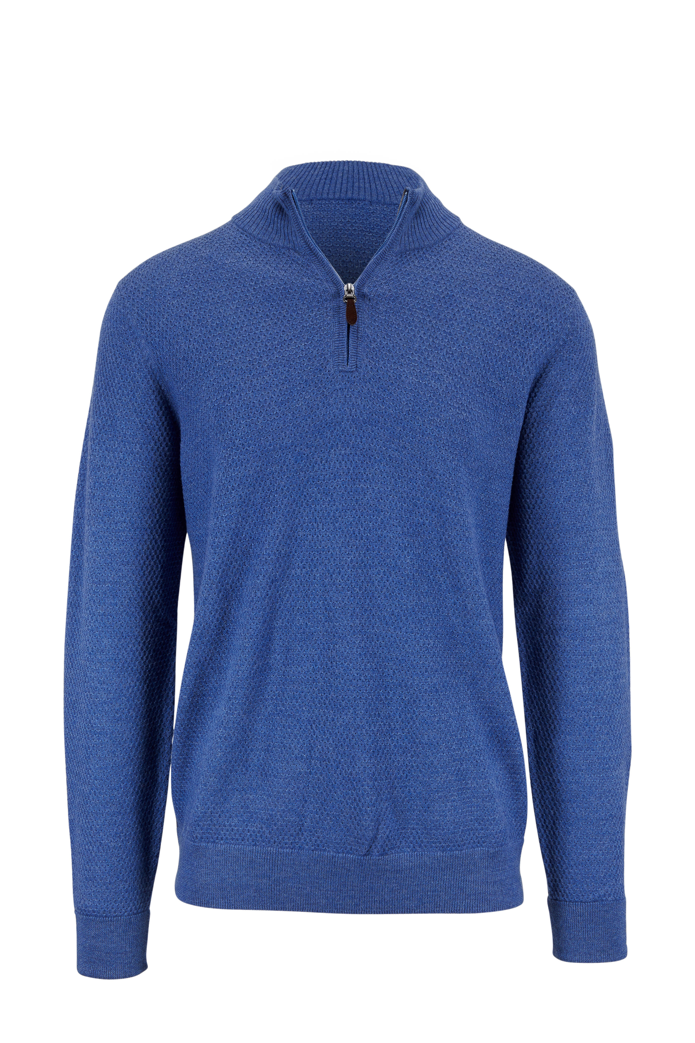 Merino Wool Quarter-Zip Sweater - Blue with Suede Placket | Untuckit