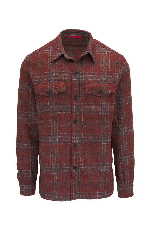 Isaia Rust Plaid Overshirt