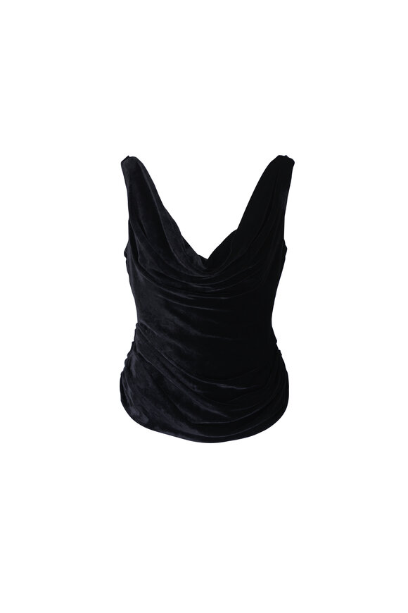 Lela Rose Black Crushed Velvet Draped Top - view 1