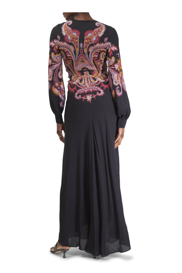 Etro - Black & Pink Print Jersey Maxi Dress