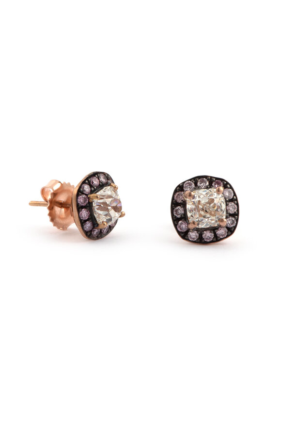 Sylva & Cie Purple & White Diamond Stud Earrings - view 1