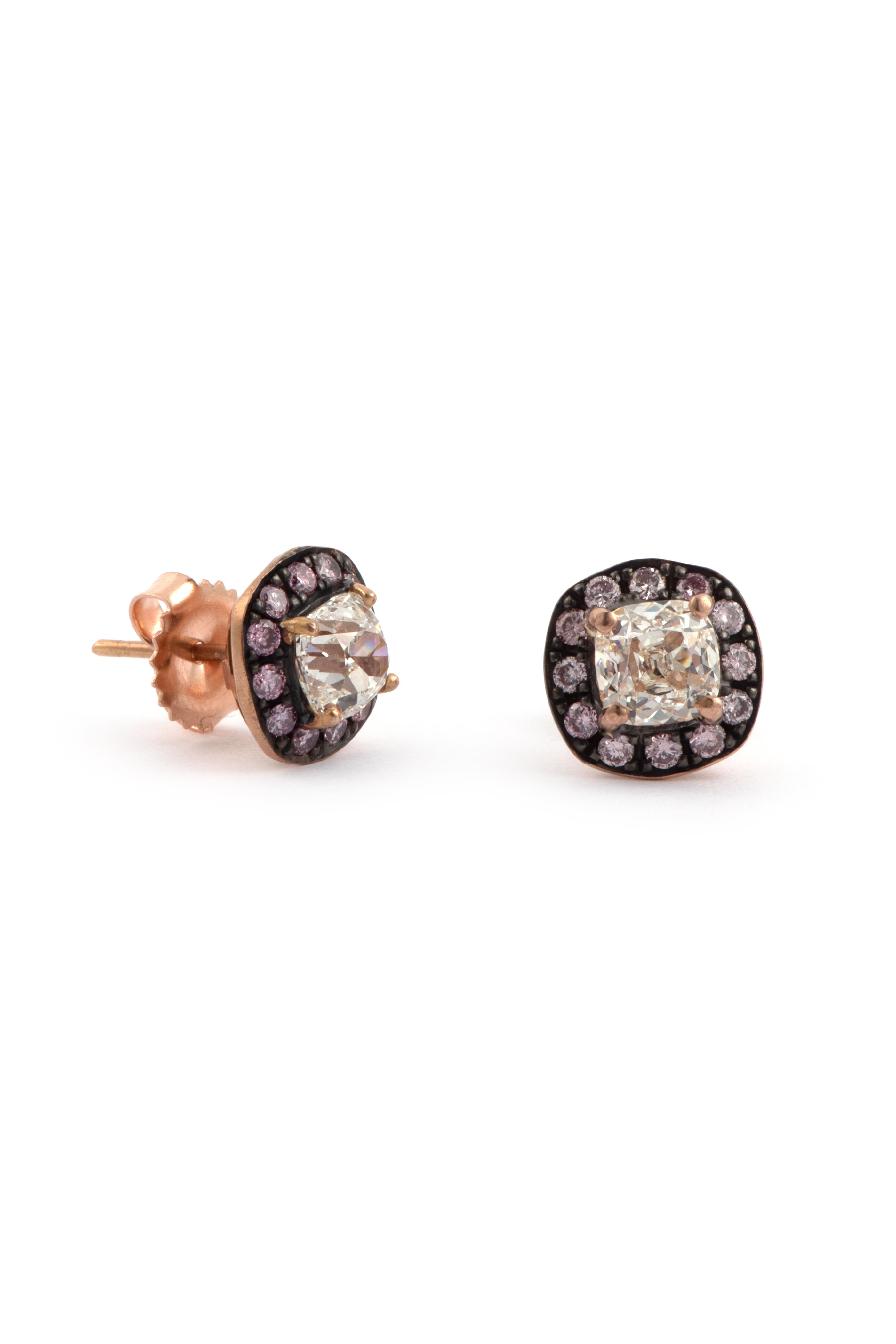 Sylva & Cie - Purple & White Diamond Stud Earrings - view 1