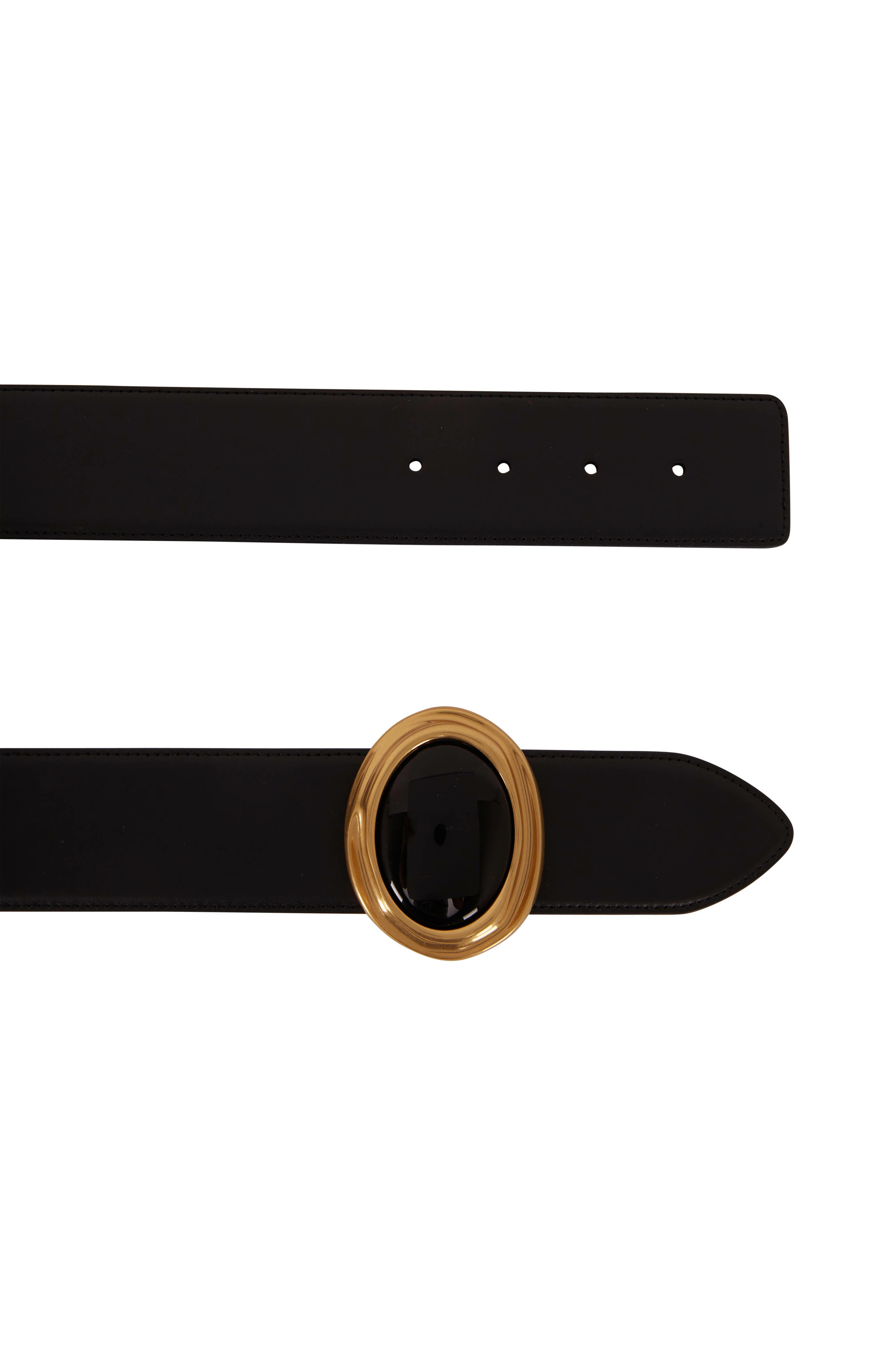 Saint Laurent - Black Smooth Leather Cabochon Buckle Belt