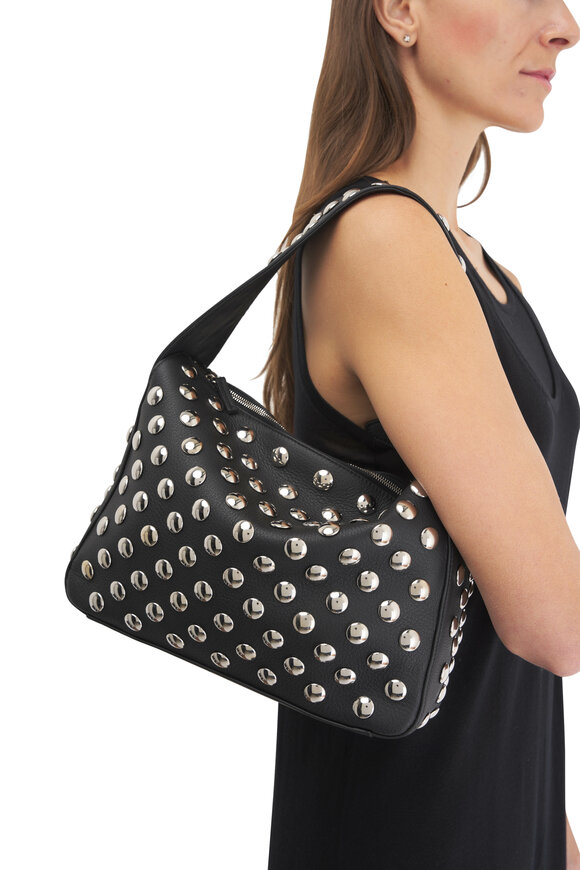 Khaite - Elena Black Leather & Silver Studded Box Bag