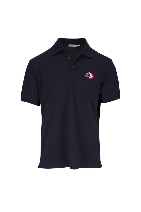 Moncler Logo Patch Navy Blue Short Sleeve Polo