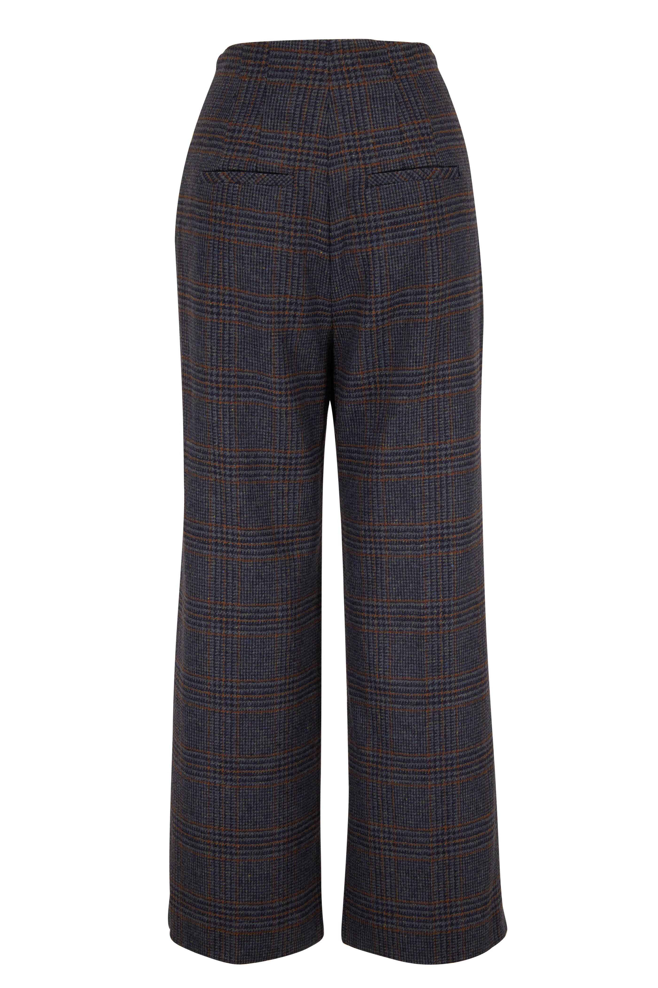 Veronica Beard - Dova Navy Multi Plaid Wool Straight Leg Pant