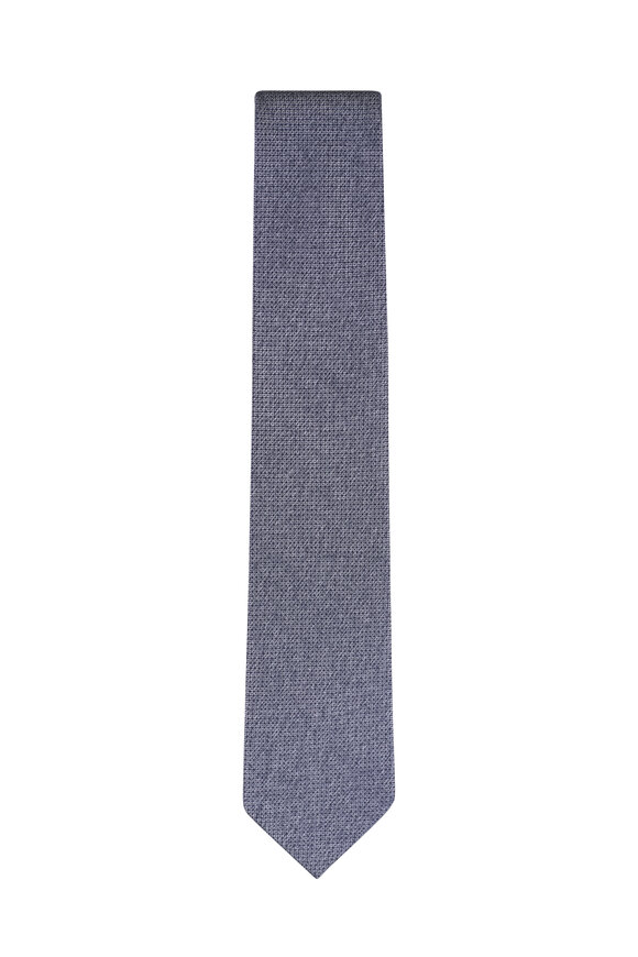 Brioni Gray Geometric Print Silk Necktie