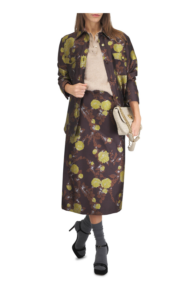 Designer outfit featuring Better Than Your Boyfriends Devon Jacquard Jacket and Black Velvet Platform Sandal, 70mm