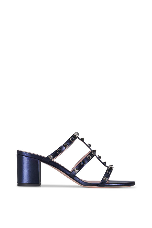 Valentino Garavani Indigo Rockstud Metallic Leather Sandal, 60mm - view 3