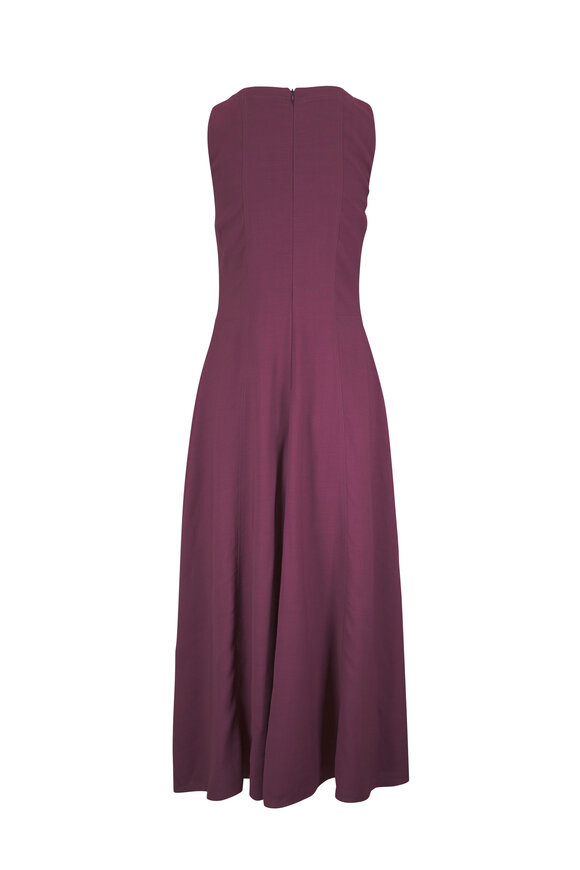 Brunello Cucinelli Burgundy Fluid Twill Midi Dress - view 3
