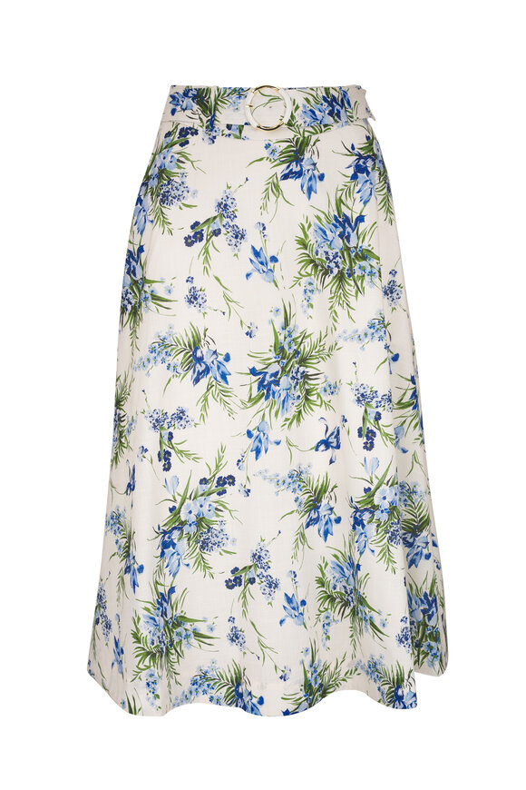 Veronica Beard Arwen Off White Multi Floral Midi Skirt 