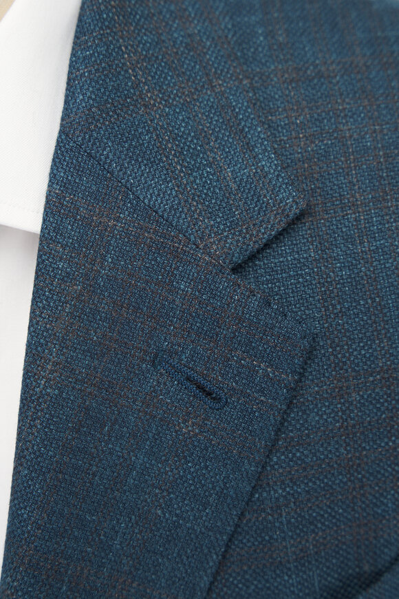 Zegna - Dark Teal Plaid Wool, Silk & Linen Sportcoat