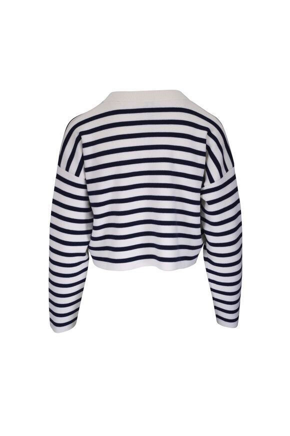 Loewe Anagram Ivory & Navy Stripe Wool Crop Sweater - view 3