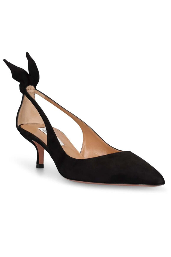 【送料&関税込】Aquazzura Black Suede Pumps Bow Tie 85 suede pumps in black - Aquazzura | Mytheresa