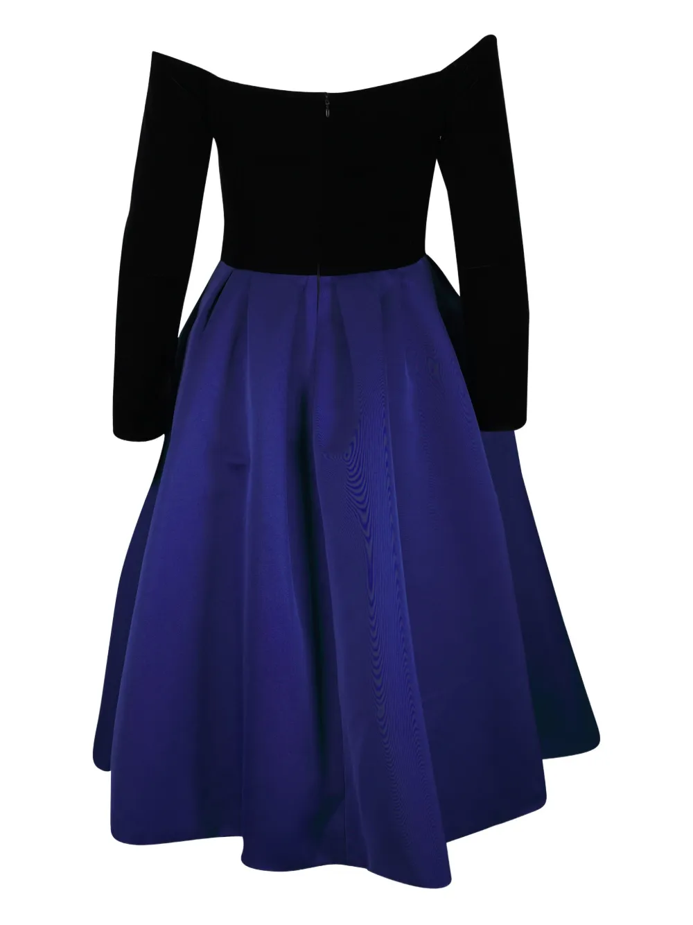 Carolina Herrera - Off-The-Shoulder Black & Navy Combo Midi Dress