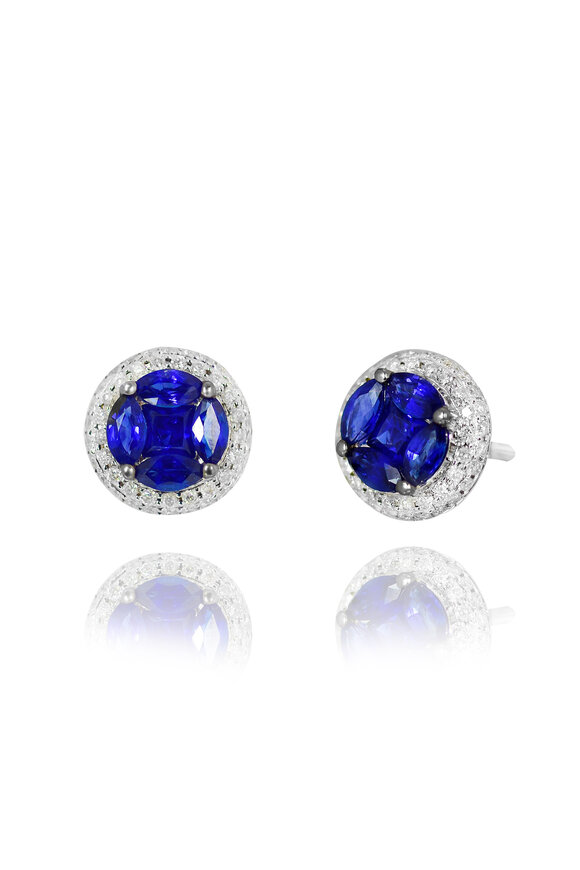 Nam Cho 18-Karat Blue Sapphire Invisibly Set Stud Earrings