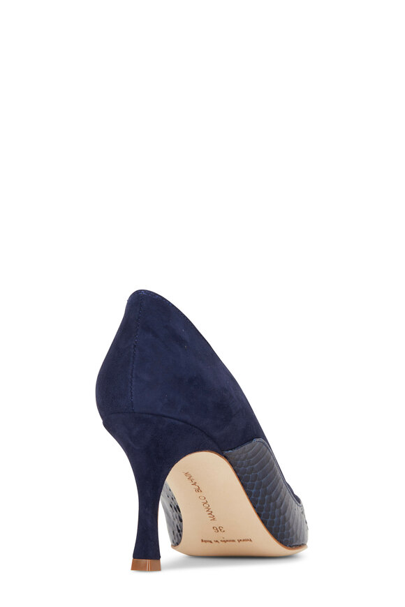 Manolo Blahnik - Monda Navy Blue Snakeskin & Suede Pump, 70mm