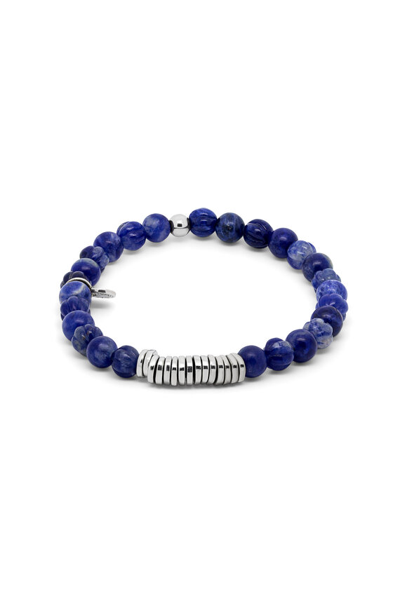 Tateossian Sodalite & Black Rhodium Disc Stretch Bracelet