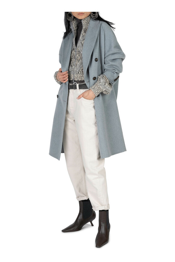 Brunello Cucinelli - Light Blue Relaxed Double Breasted Coat 