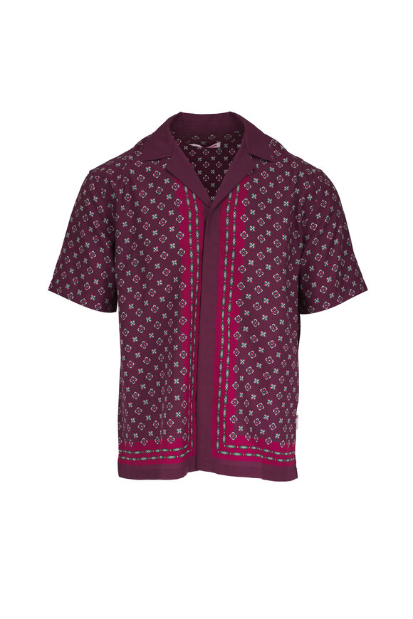 Orlebar Brown Matian Burgundy Damson Print Button Up Shirt