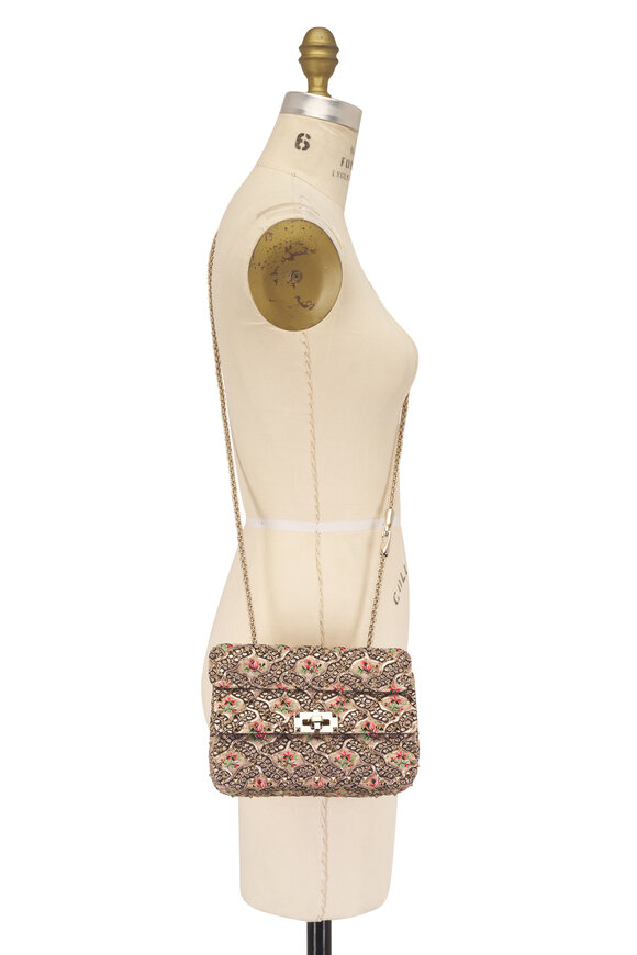 Valentino Garavani Small Floral Jacquard Rockstud Chain Shoulder Bag - view 6