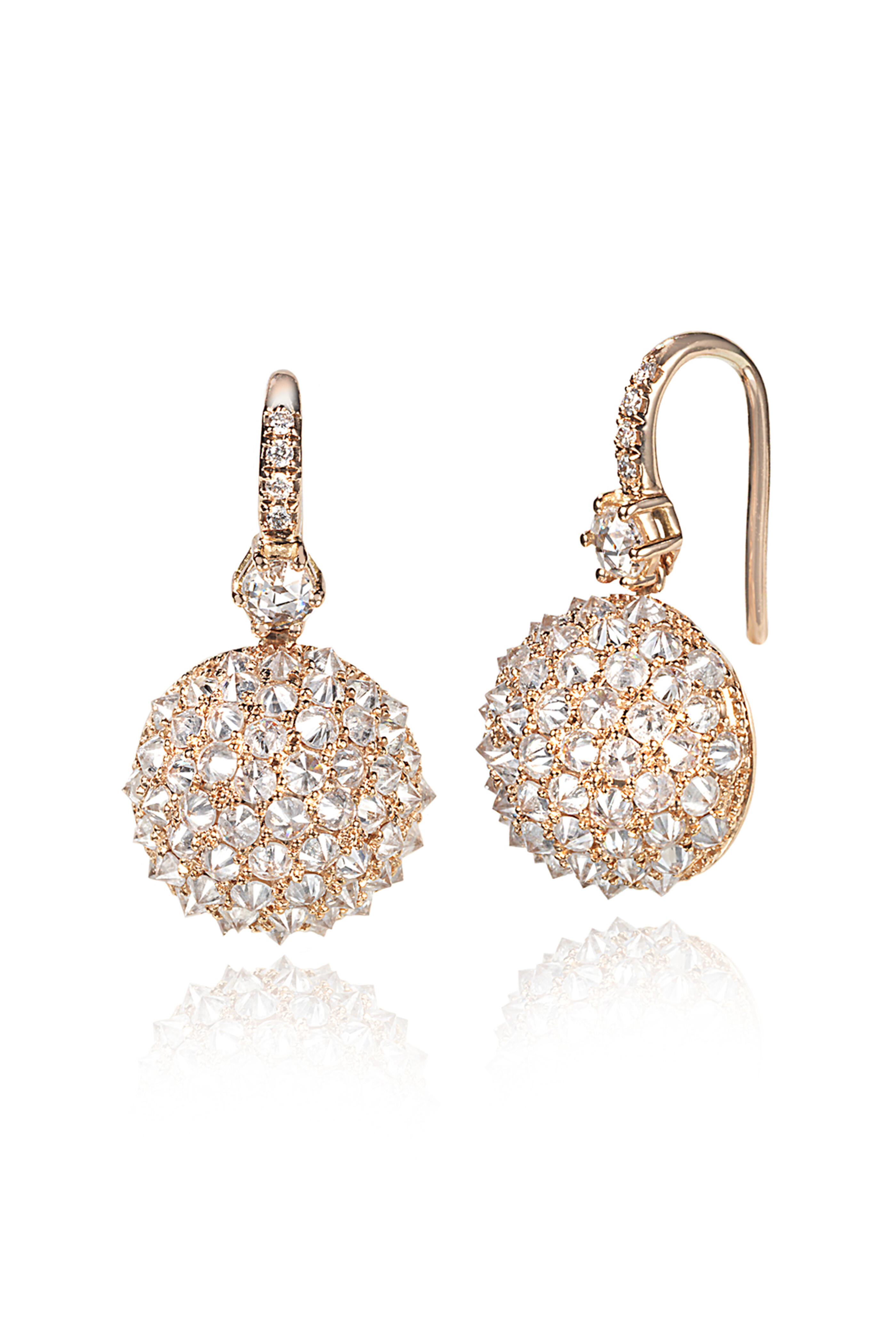 Nam Cho - 18K Rose Gold Half Ball Diamond Earrings, 12mm