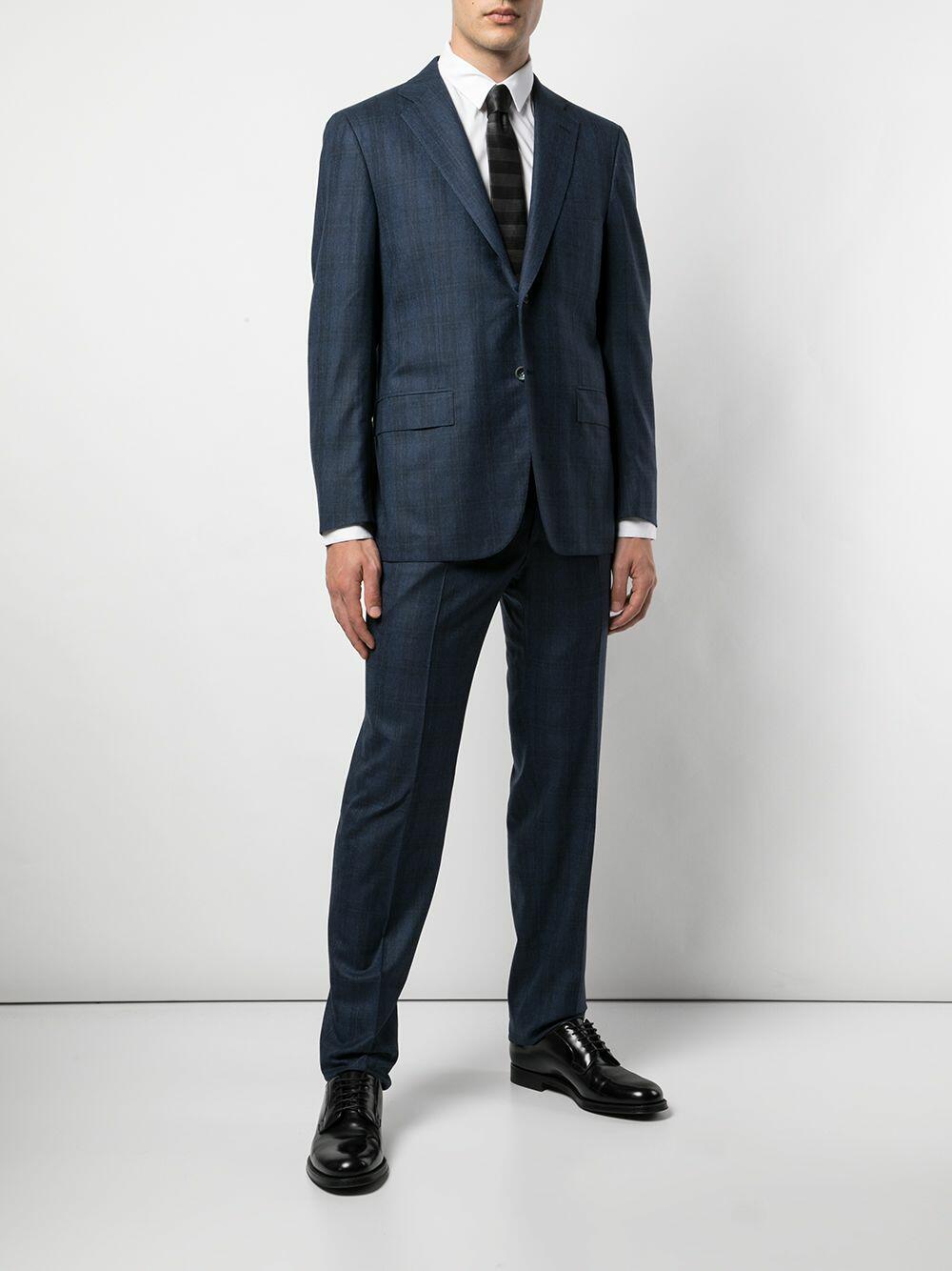 Kiton - Navy Tonal Plaid Wool Suit