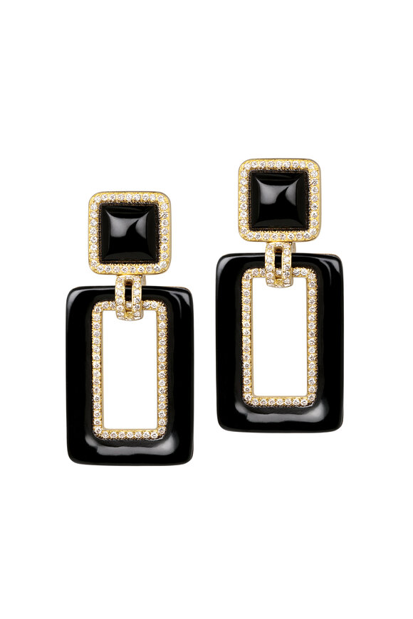 Chantecler 18k Yellow Gold Diamond & Black Jade Earrings